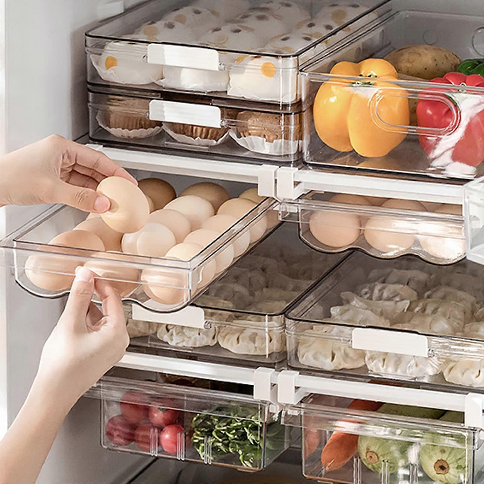 Egg Storage Container with Large Capacity, Stackable Clear Plastic Refrigerator Egg Holder Drawer