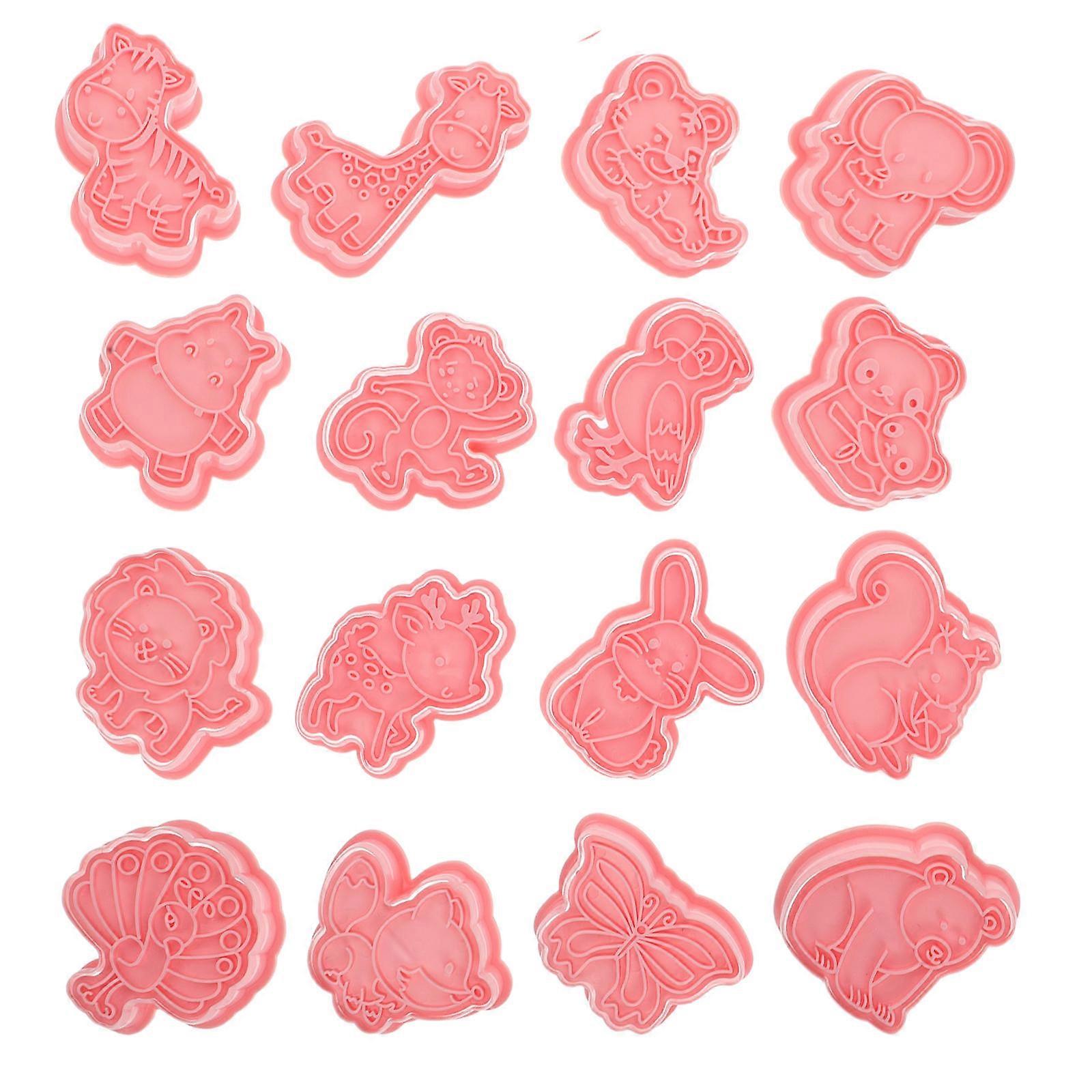 Pink Animal Cookie Cutters 16Pcs for DIY Baking with PP Material