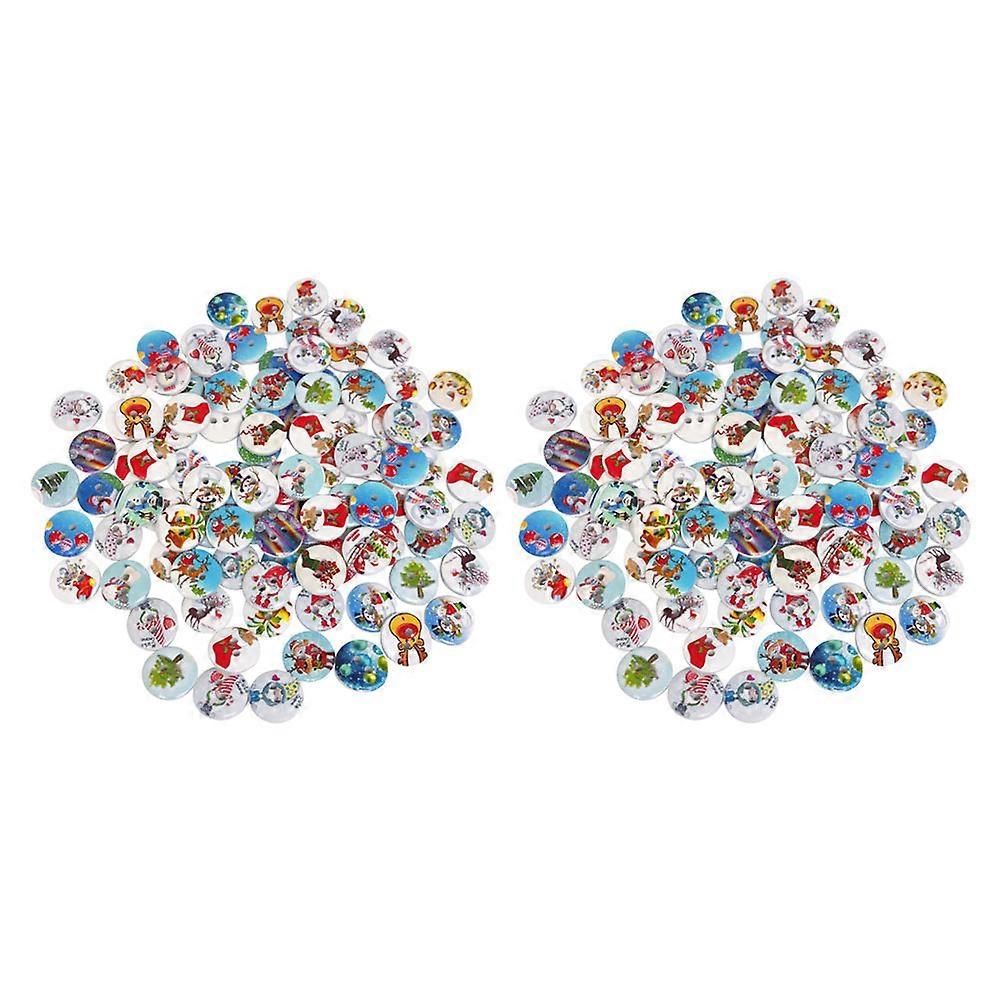 Wooden Buttons Xmas Pattern Buttons for Decoration 200Pcs