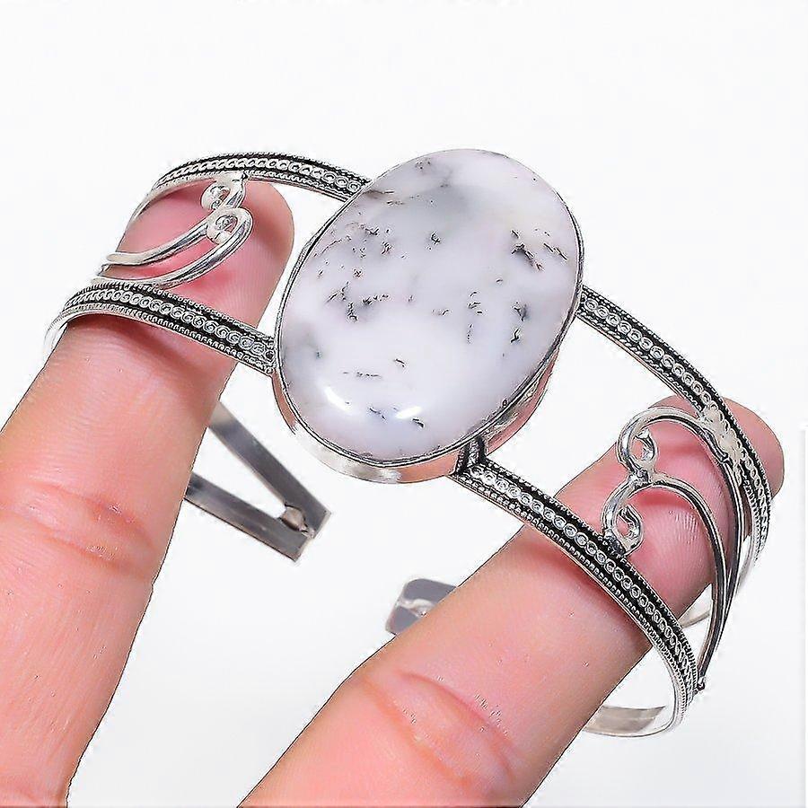 Natural Dendrite Opal Gemstone 925 Sterling Silver Cuff Bangle Adjustable m4J46