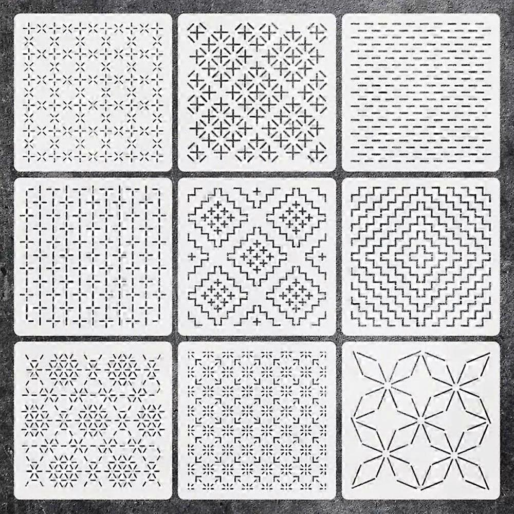 9/32Pcs Reusable Sashiko Embroidery Template Handmade Geometric Patchwork Stencil Translucent PET Stencil