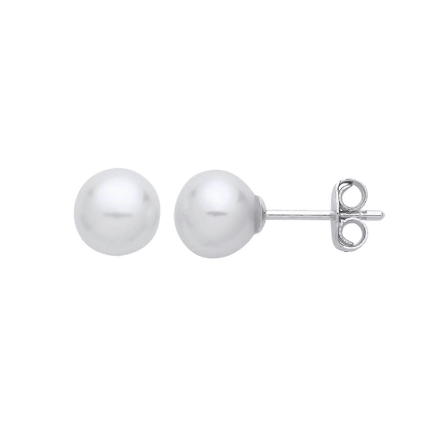 Jewelco London Ladies Rhodium Plated Sterling Silver Cream Pearl Levana Full Moon Stud Earrings