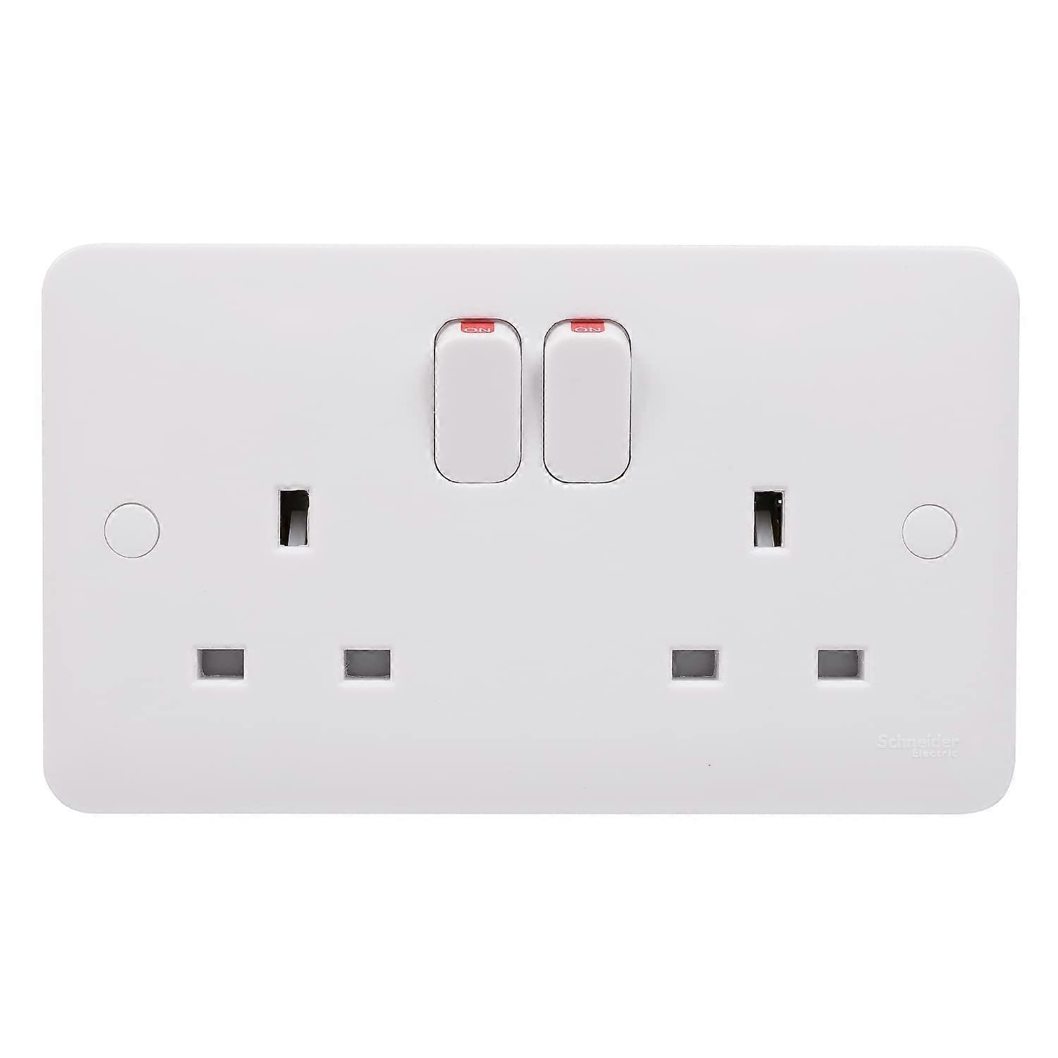 White 13A Double Power Socket Double Pole with Concealed Screw Design and AntiMicrobial Surface