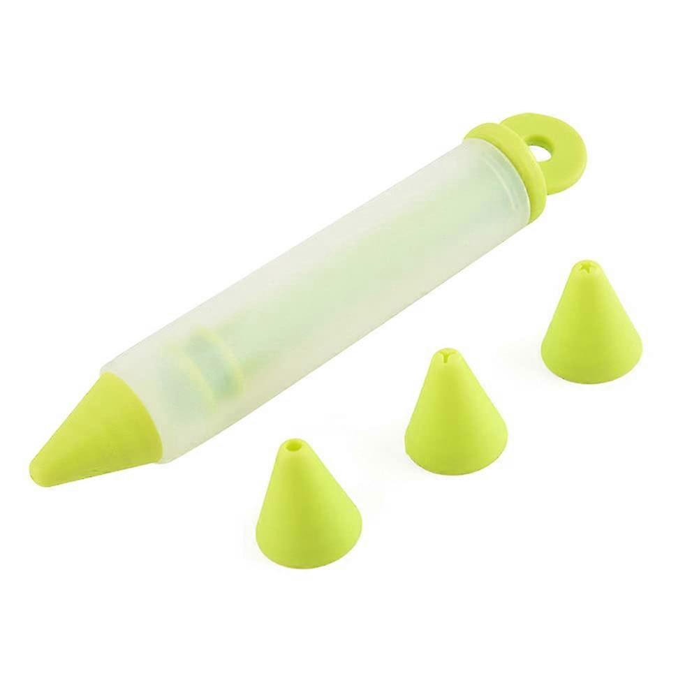 4 Pcs Silicone Cake Decorating Pen Set with Interchangeable Tips for Baking and Pastry (Green)
