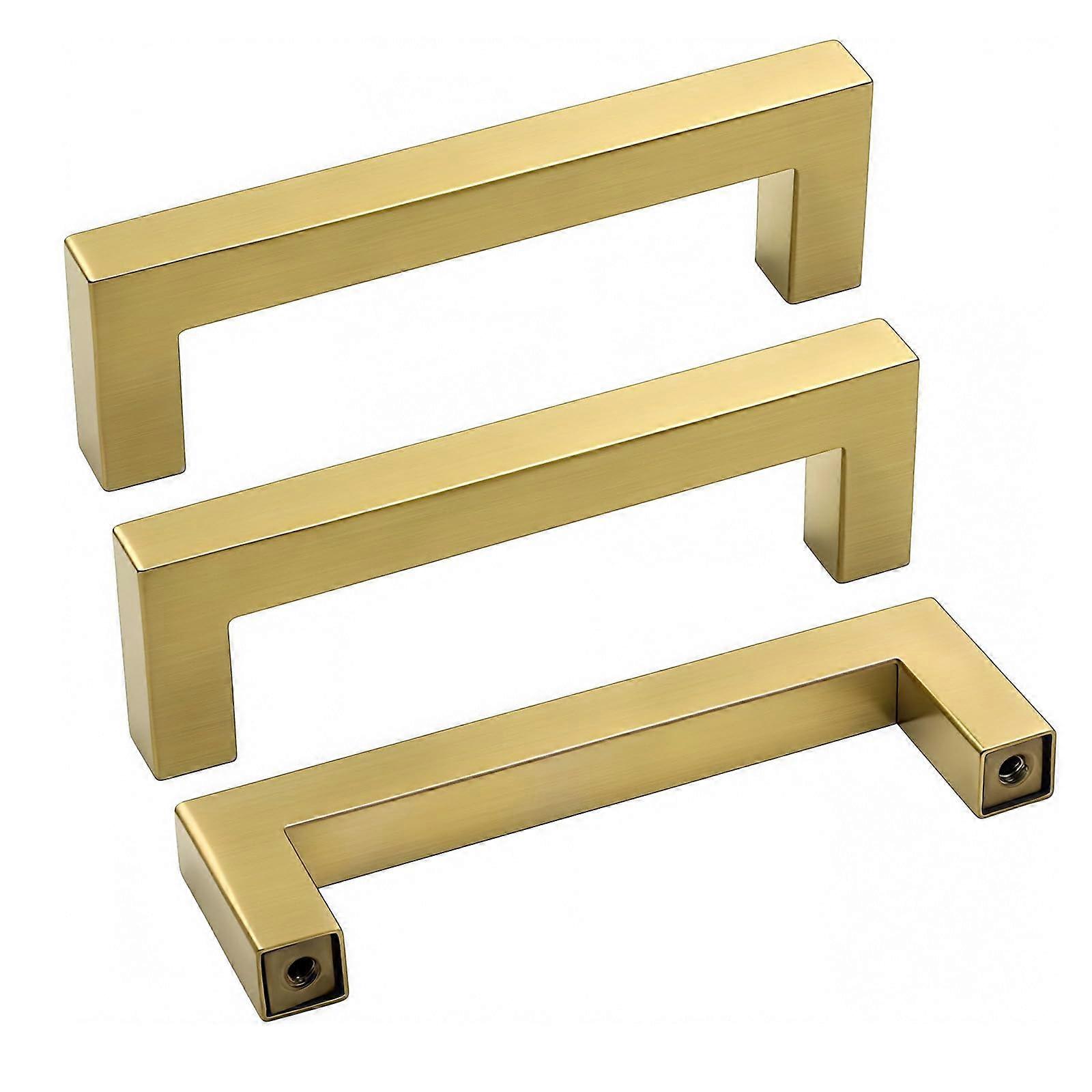 Brushed Brass Cabinet Pulls 3.5in Gold Square Bar Handles for Kitchen and Bathroom, 2 Pack