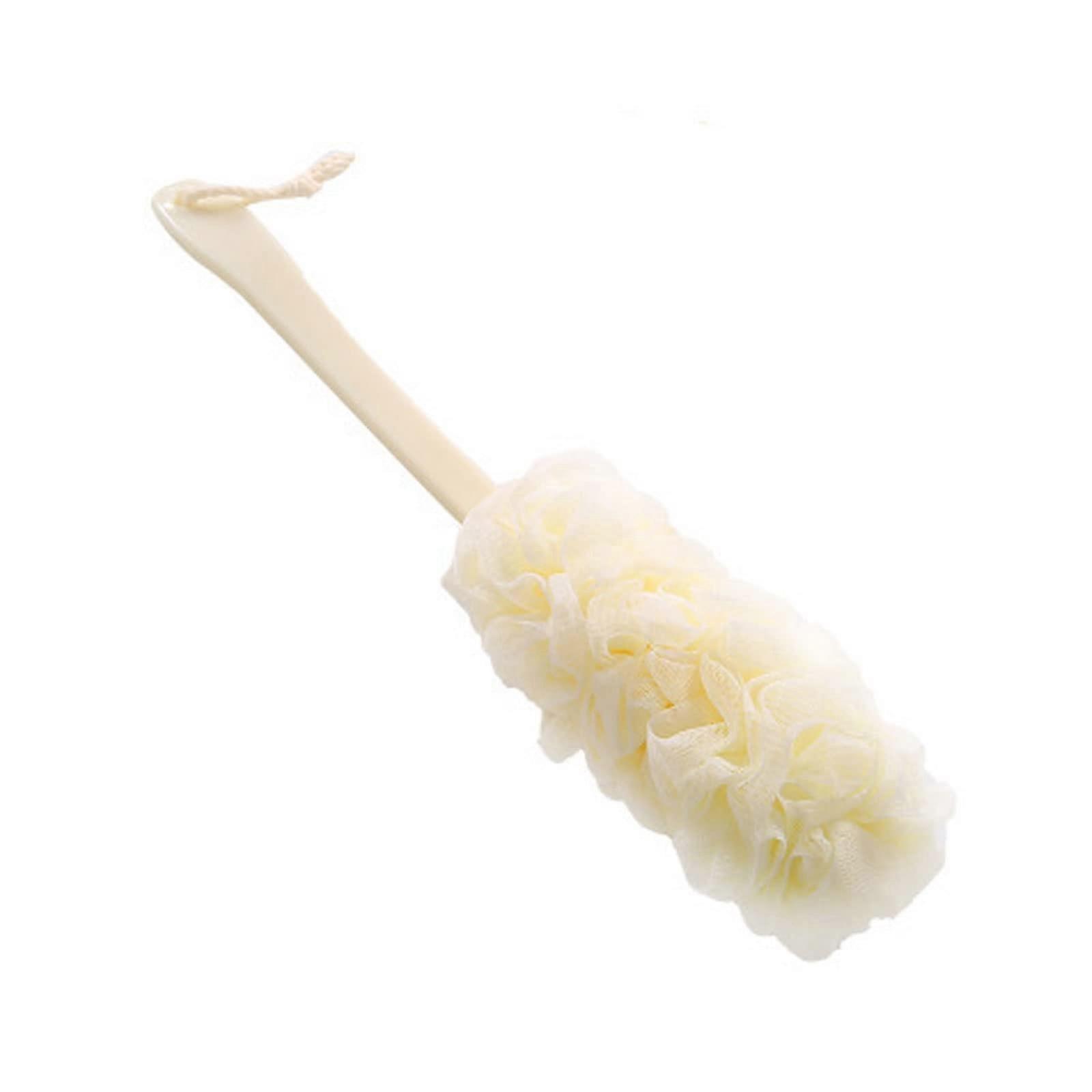 Bath Towel with QuickDry Beige Fabric and Long Handle Back Scrubber Soft Mesh Exfoliating Brush