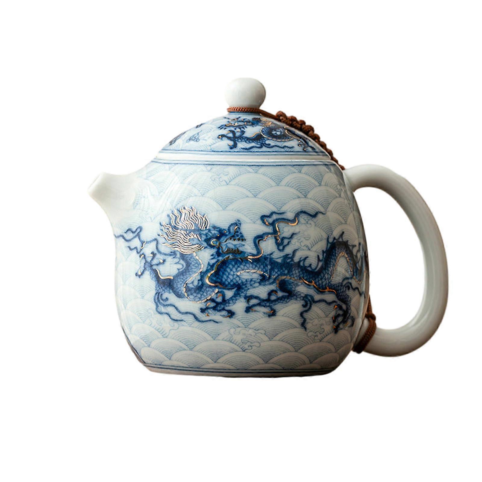 Ceramic Teapot 150ml Gold and Silver Blue White Dragon Pattern Kung Fu Tea Set Gift