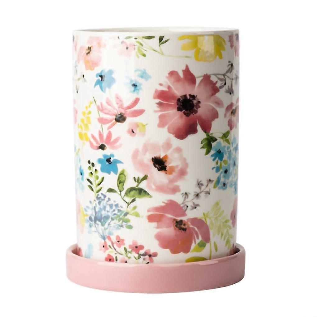 Pink Ceramic Kitchen Utensil Holder Crock with Flatware Storage for Countertop Kitchen Decor