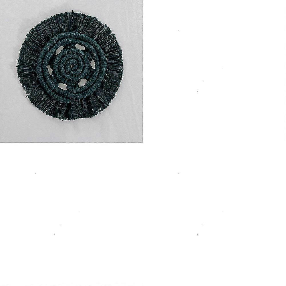 2pcs Cotton Macrame Cup Mats Handmade Tassel Coaster Round Dark Slate Gray 180mm