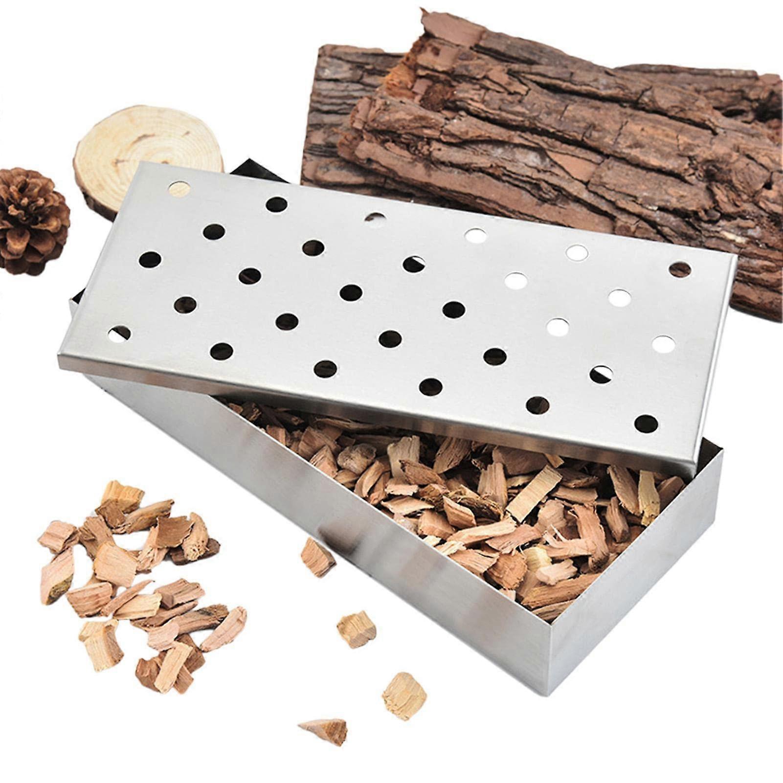 BBQ Smoker Box Thicker Stainless Steel RustProof Hinged Design for Easy Wood Chip Refill
