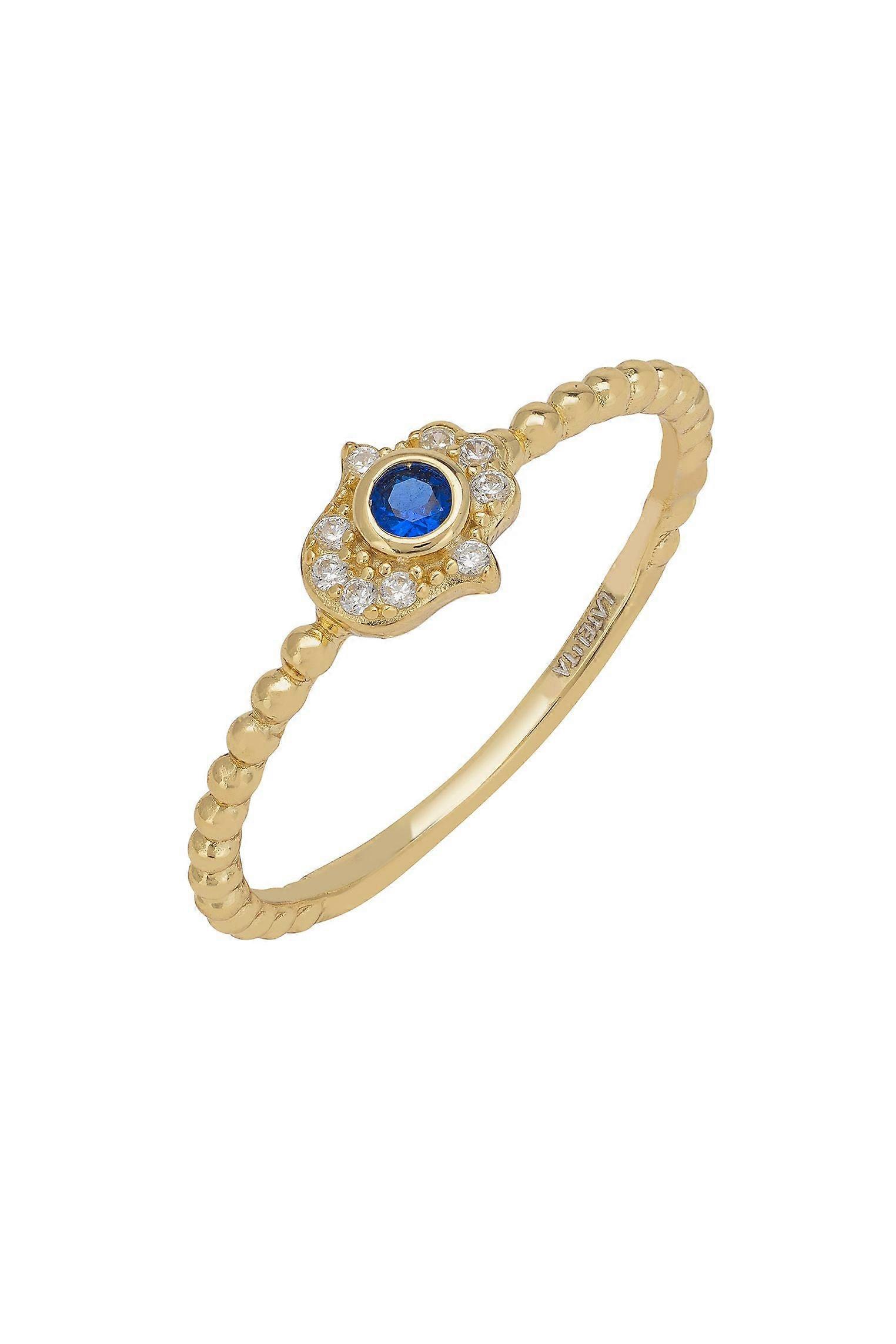 Hamsa Hand Sapphire Ring Gold