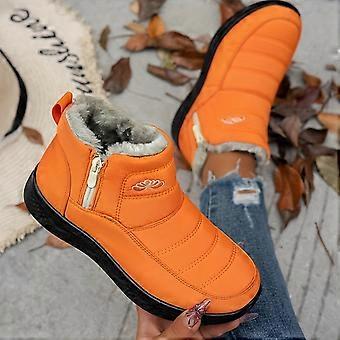 Willtoo Damen Winterstiefel, flauschige Stiefeletten zum Hineinschlüpfen, seitlicher Reißverschluss, gesteppt, bequem, warm, flauschig, orange