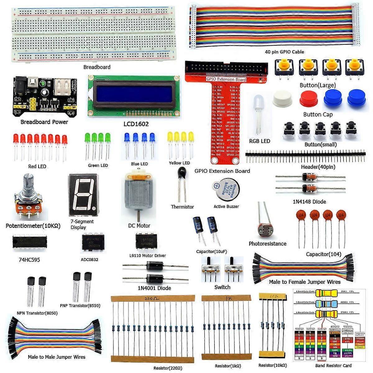 Starter Kit for Raspberry Pi 3 Model B+ with LCD1602 Display and Motor, Python and C Code, Guidebook