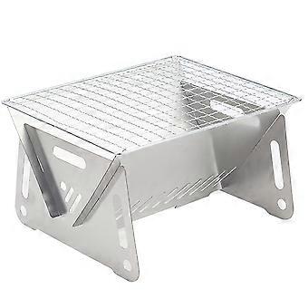Réchaud à bois de camping pliable et portable en acier inoxydable avec grille de barbecue pour la randonnée et le camping en plein air.