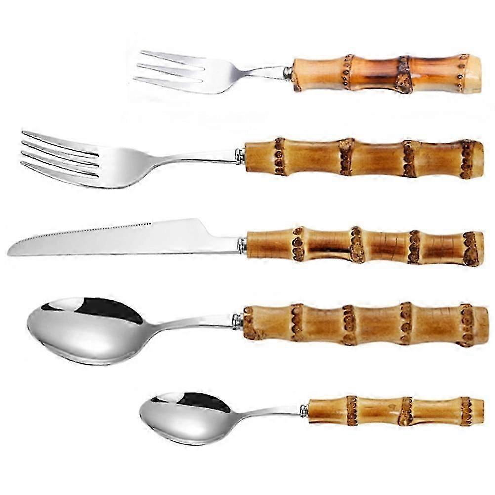 Five Piece Tableware Set Silverware Stainless Steel Tableware Bamboo Western Style