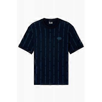 Men's EA7 Emporio Armani Ea7 | Emporio Armani 7m001391 Af12874 Contrast Vertical-striped Motif Repeat Logo T-shirt