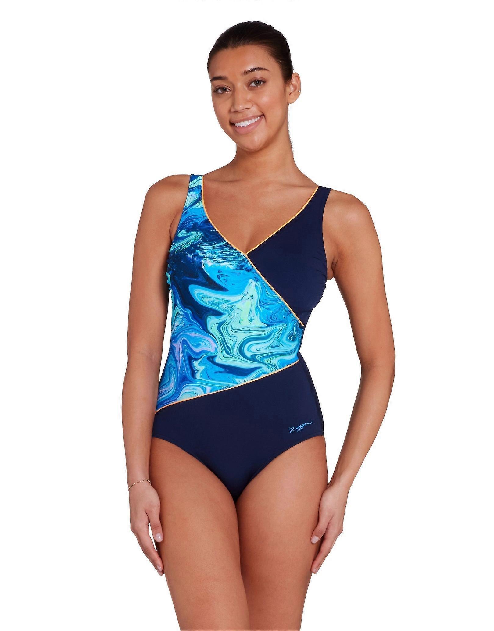 Zoggs Spatial Wrap Front Swimsuit - Navy/Blue