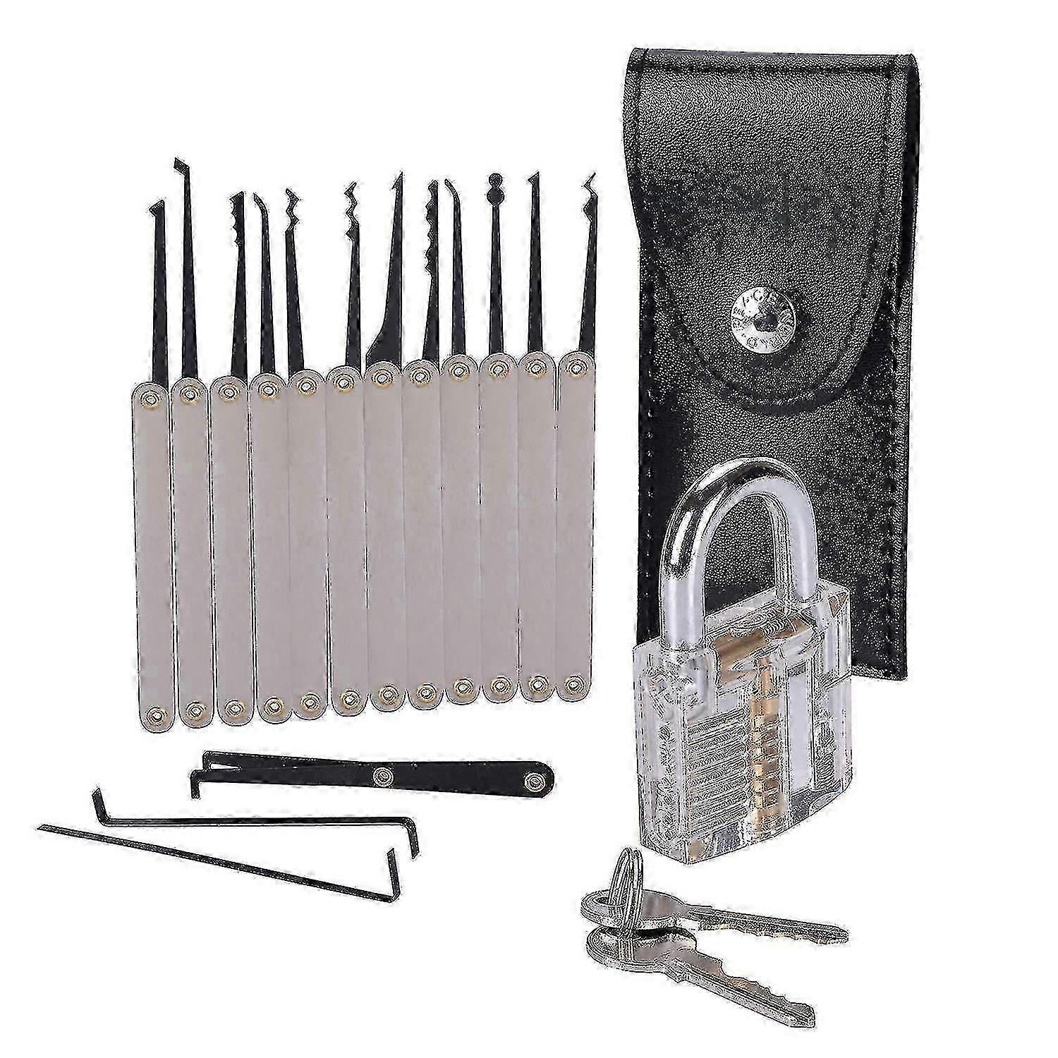 15pcs Lock Padlock Picking Kit Tools Transparent Key Extractor Lock Pick Set 26-27