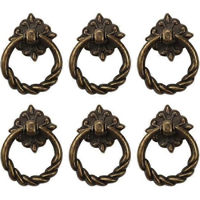 6 Pcs Vintage Bronze Drop Ring Knobs Handles Dresser Draw