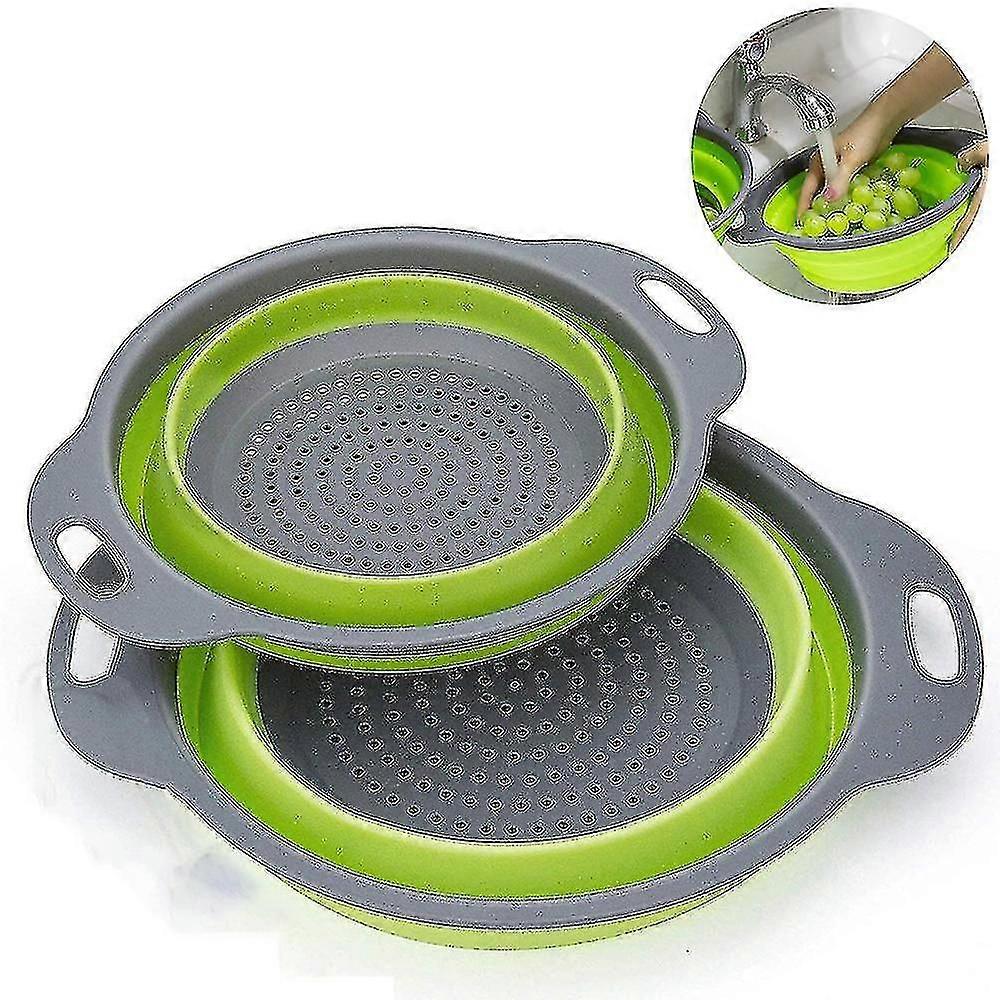 2pcs Foldable Colander, Kitchen Accessories Set Green