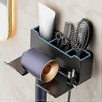 Wall-Mounted Hair Dryer for Bathroom, Hair Styling Tool Organizer That Saves Space and Holds Hairdryer, and Curling Wand, Phone Holder