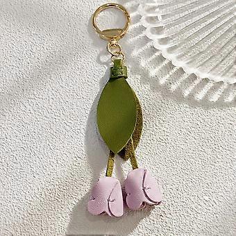 Tulpen-Schlüsselanhänger aus PU-Leder für Damen, 1 Stück, kreativer Schlüsselring für den täglichen Gebrauch an Taschen und Kleidung