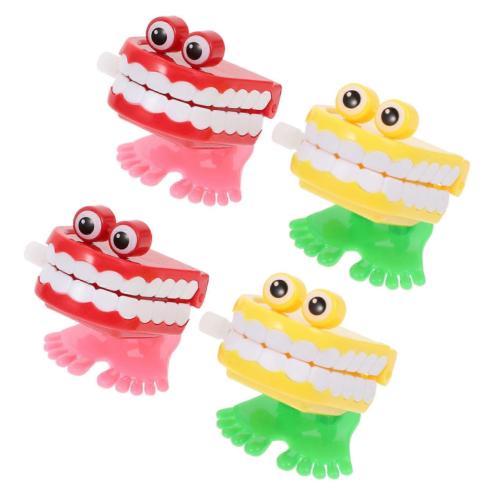 Clockwork Teeth Plaything Plastic Wind-Up Toy for Kids Use 4Pcs Pack