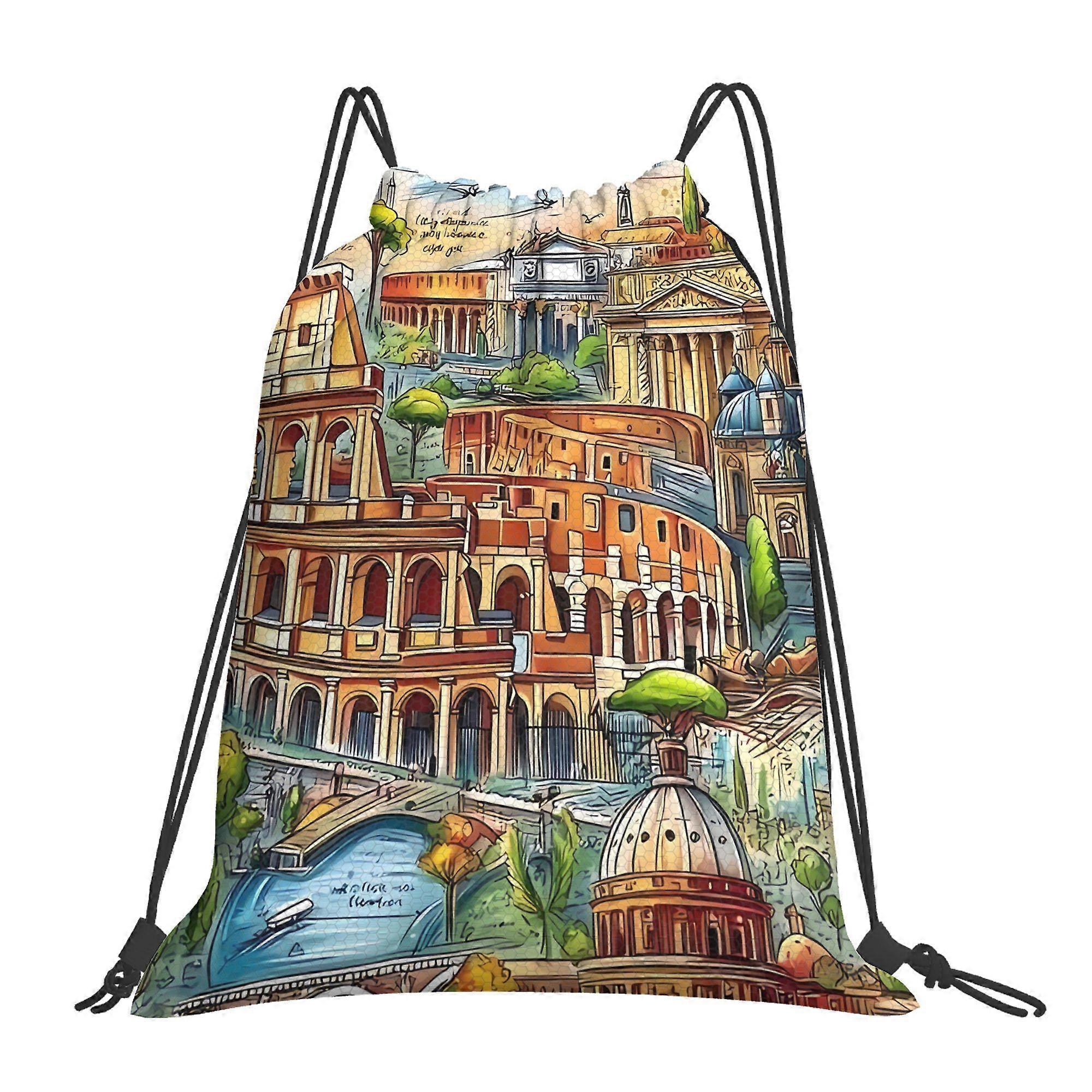 2D Flat Drawstring Bag, Roman Art Drawstring Backpack, 2D Flat-Cqazw