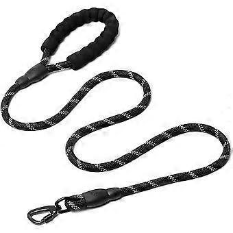 Laisse pour chien en corde, en nylon avec poignée rembourrée et fils réfléchissants, 150 cm, résistante (noire) VEBTles