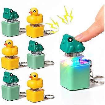 6-teiliges Set mit Entenquak- und Froschgeräuschen, Tastatur-Schlüsselanhängern, Klickern, lustigen, tragbaren Tierknöpfen, Angstlinderungsspielzeug mit bunten Lichtern für Erwachsene