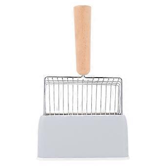 Metal Cat Litter Scoop for Home Cleaning 1Set with Wooden Handle and Holder