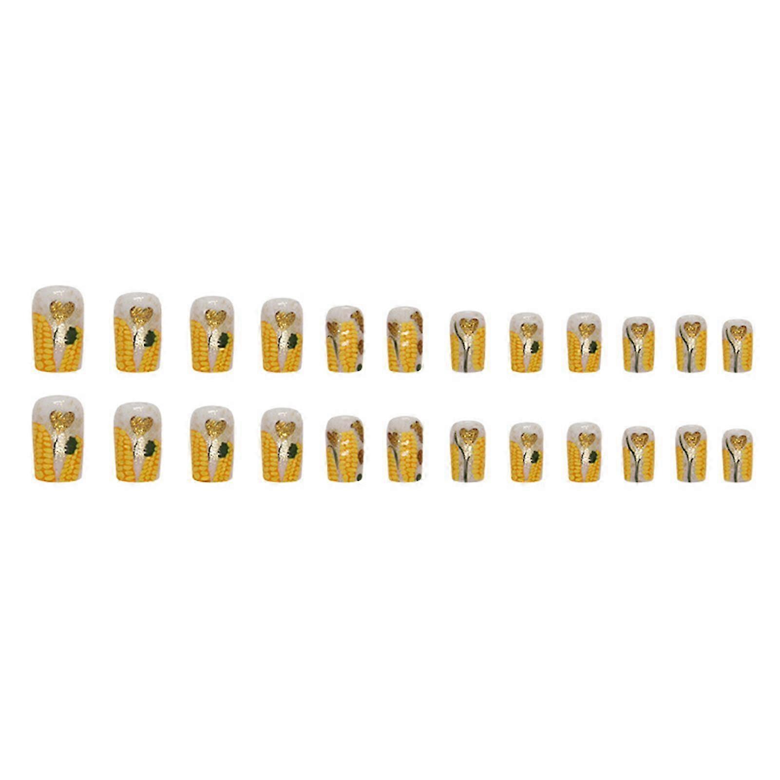 Corn Glitter Press On Nails Resin Chip Proof