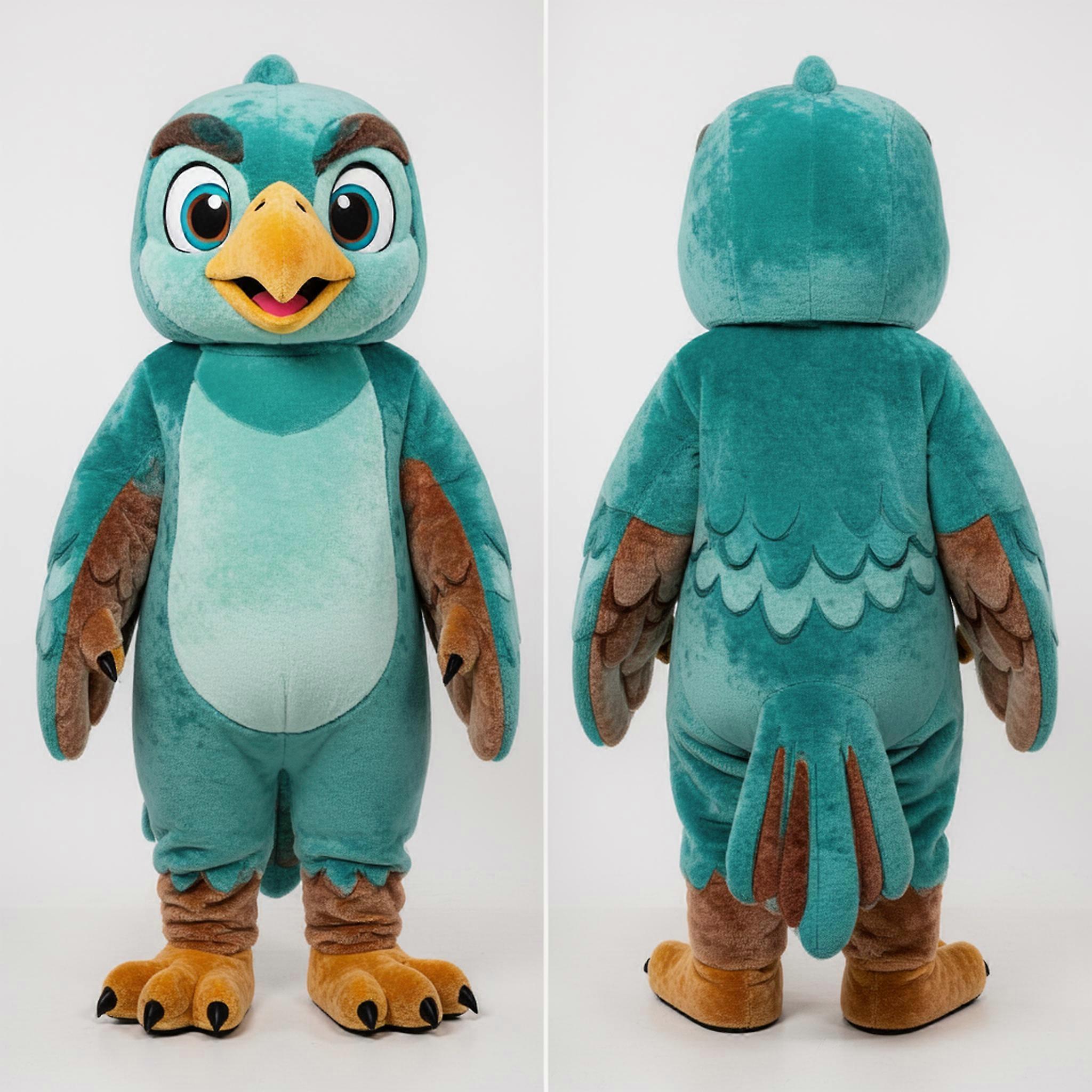 MASTICOT Teal Winged Cartoon Falcon Mascot
