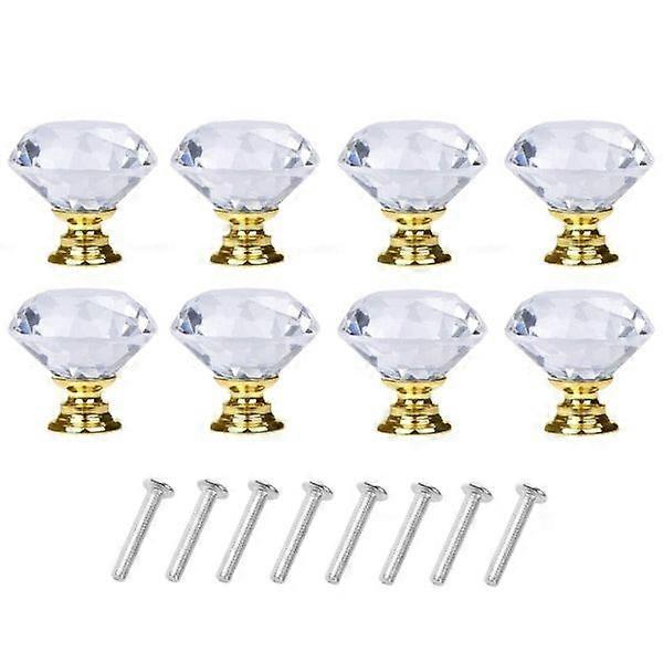 Diamond-shaped glass knobs Transparent/Gold 8 pcs