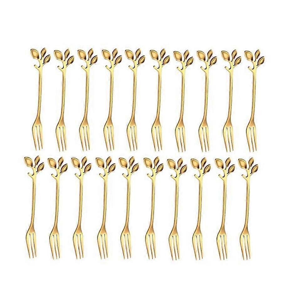 20Pcs Stainless Steel Flatware Fruit Fork Dinnerware Appetizer Snack Dessert Fork Kitchen Tableware Leaf Shape-JNNJV