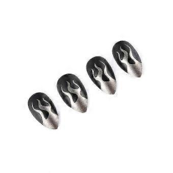 Long Black Matte Press on Nails Gothic Flame False Nails Artificial Nails for Women Girls 24PCS-brnv