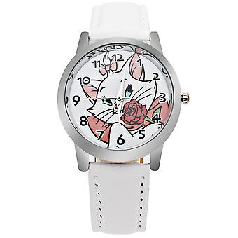 Veeki Kinder Cartoon Katzenuhr, Quarzuhr Junge Mädchen Gürteluhr, bestes Geschenk für KinderWeiß