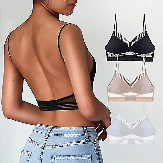 Low Back Wireless Lifting Lace Bra, U Shaped Bra Push Up Backless Bra Deep V Invisible Low Back Bra 3 Color