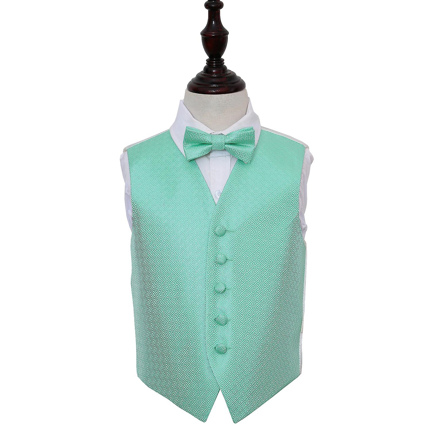Mint Green Greek Key Wedding Waistcoat and Bow Tie Set for Boys