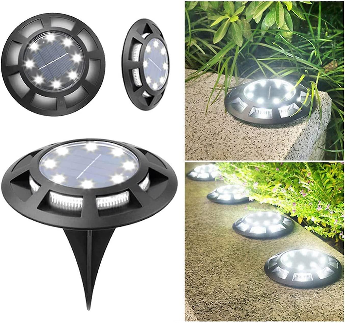 4pcs אור קרקע סולארי משודרג, 16 נורות סולאריות LED, מופעל עמיד למים אור בהיר בקרקע אור אוטומטי הפעלה / כיבוי חיסכון באנרגיה, 100% חדש