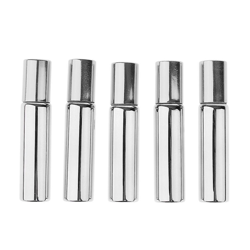 5x 10mL Empty Roller Bottles w/ Steel Ball for Essential Perfume Oils Silver