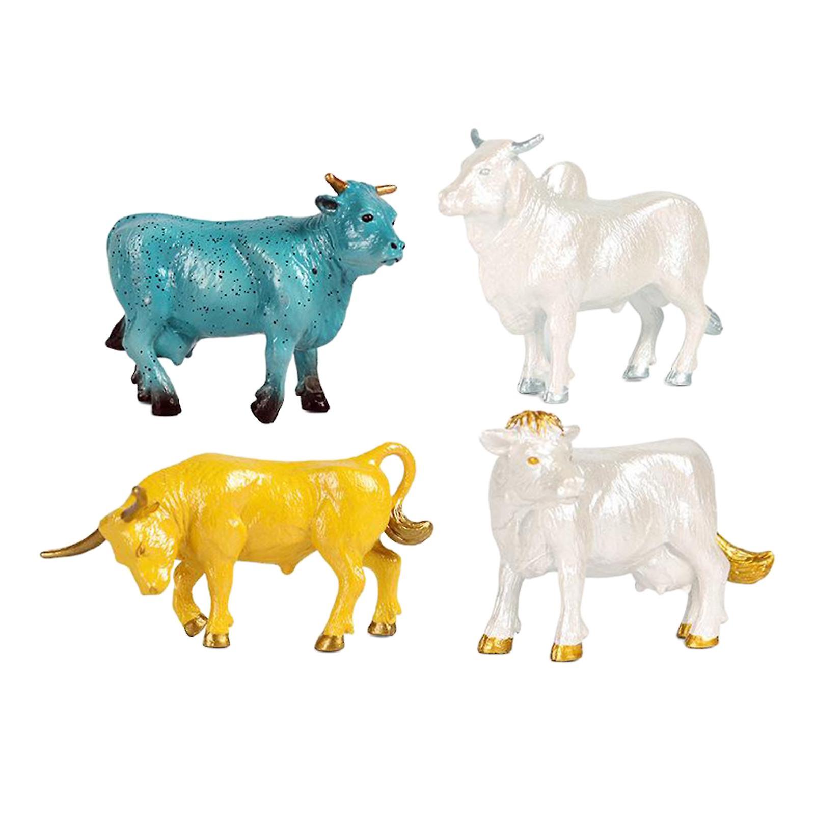 4x Cattle Figurine Simulated Bull Realistic Animals Educational Toy Style B
