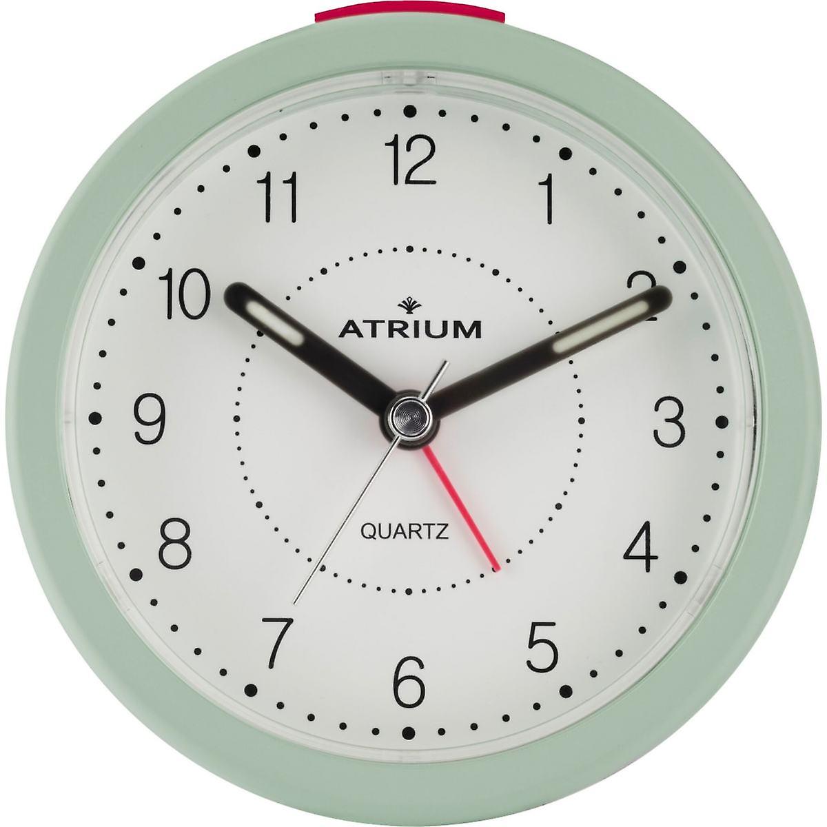 ATRIUM Alarm Clock Analog Quartz white mint green A260-3 without ticking with light