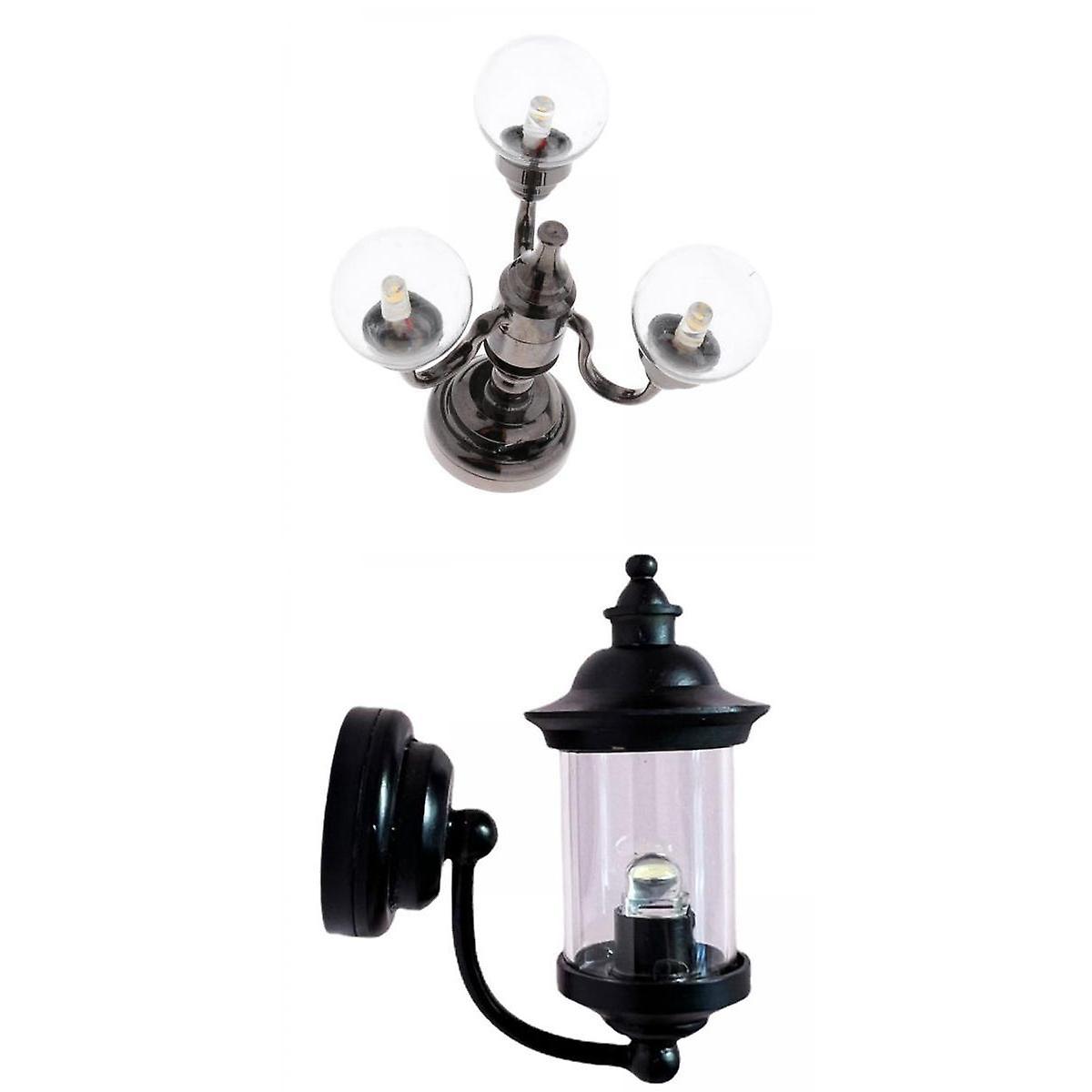 2pcs 1:12 Doll House Wall Lamp Light Pretend Play Home Study Decor Props