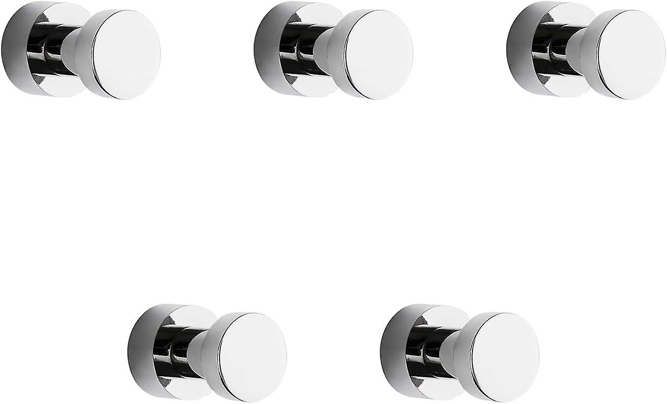 Chrome Towel Hooks, 5 Pack Rustproof Metal Coat and Robe Hooks, Self Adhesive or Wall Mounted Hooks for Bathroom