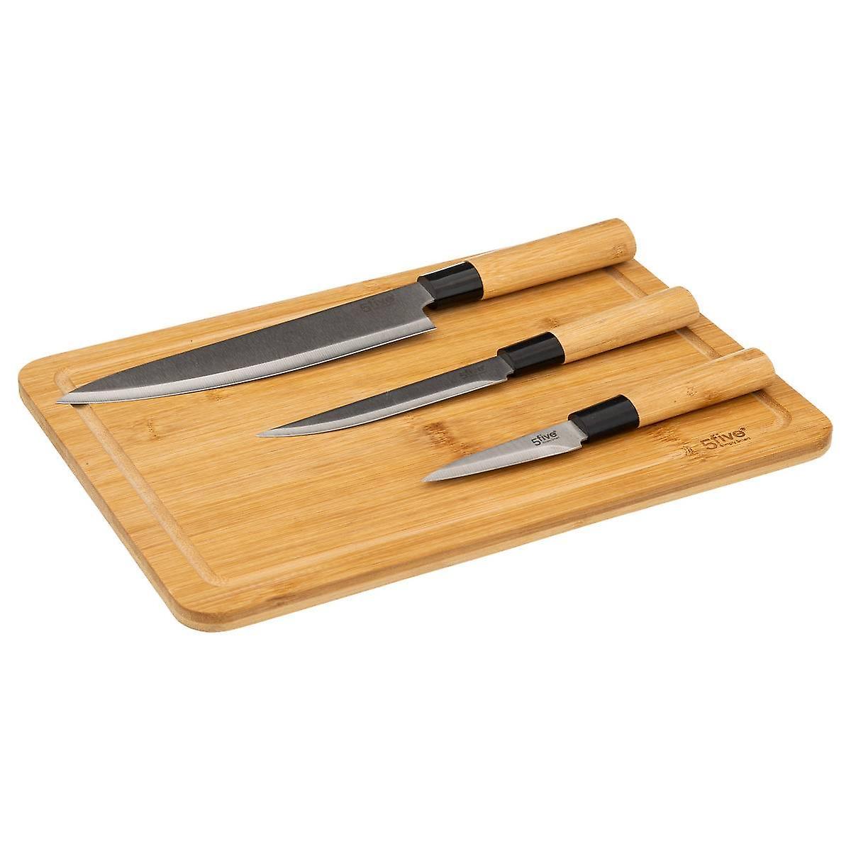 Skärbräda med 3 Knivar - Set - Bambu