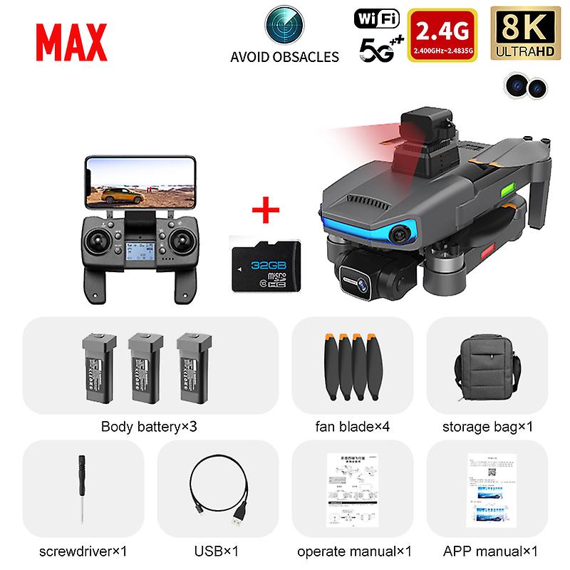 New Ae3 Pro Max Gps Drone 8k Profesional Dual Hd Camera 5g 3-axis Gimbal Brushless Obstacle Avoidance Distance 5km Rc Quadcopter