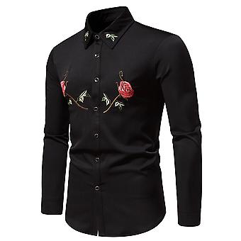 YOUTHUP Mens Embroidered Rose Shirt Casual Long Sleeve Slim...