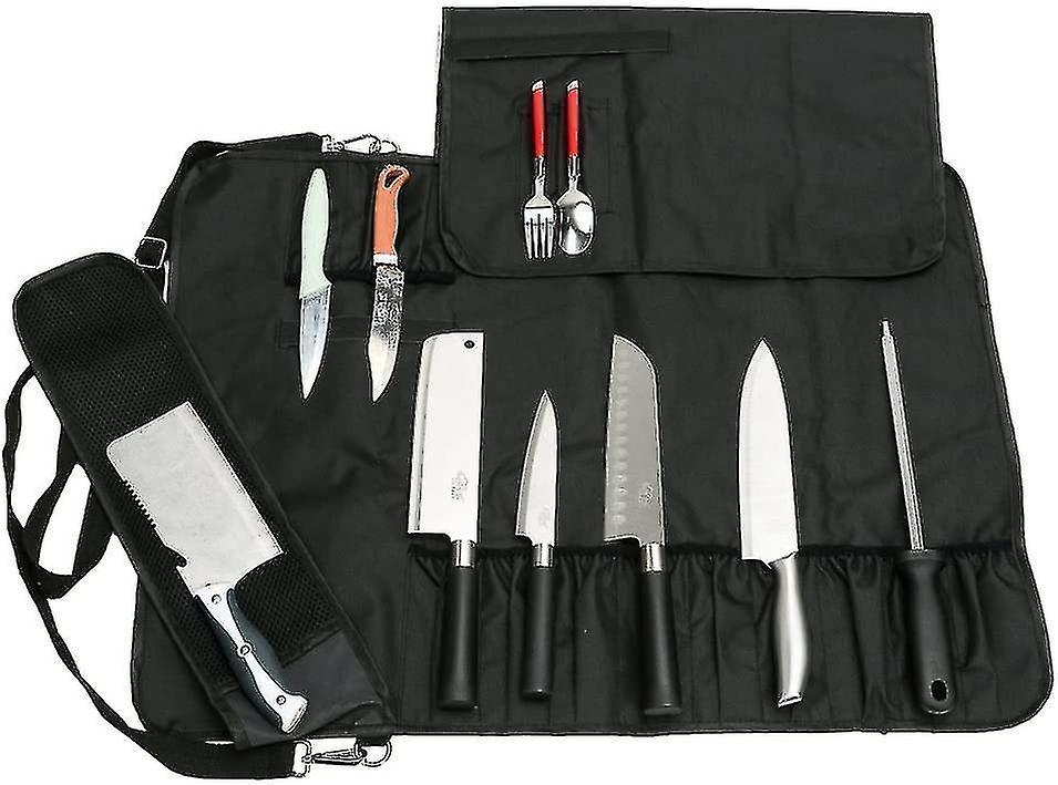 Type Practical 17-slot Chef Knife Roll Bag Portable Knife Bag Case Storage Handbag With Shoulder Str