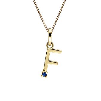Initial F Blue Sapphire Letter Necklace in 9ct Yellow Gold